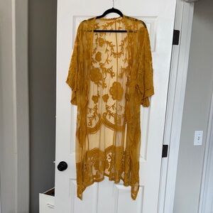 Elegant Mustard Lace Kimono